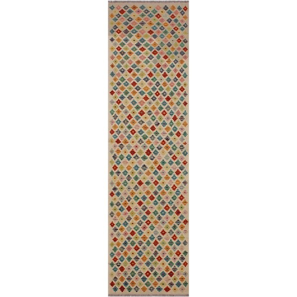 Bianca Ivory/Red Hand-Woven Kilim Wool Runner - 2'9 x 9'9 - 2'9" x 9'9"