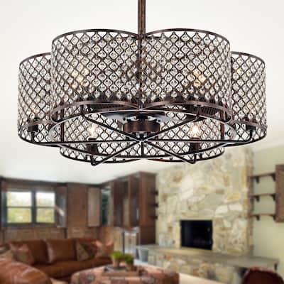 Linza 30-Inch Rustic Bronze Crystal Flower Lighted Ceiling Fan (Includes Remote) - Ø 30.1 in x H 29.5 in