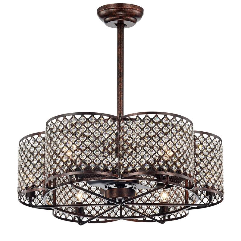 Linza 30-Inch Rustic Bronze Crystal Flower Lighted Ceiling Fan (Includes Remote) - Ø 30.1 in x H 29.5 in