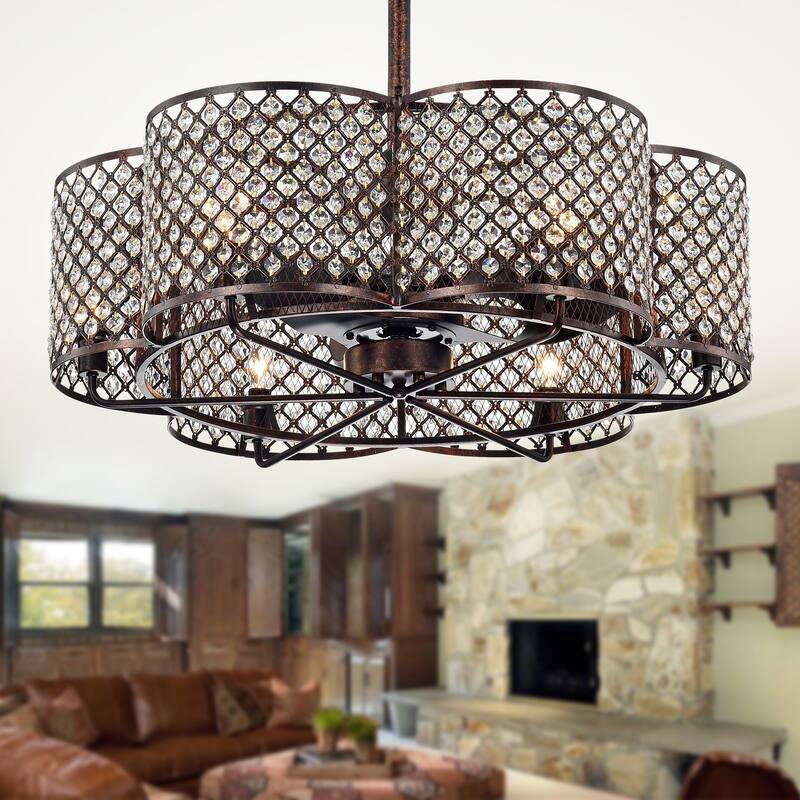 Linza 30-Inch Rustic Bronze Crystal Flower Lighted Ceiling Fan (Includes Remote) - Ø 30.1 in x H 29.5 in