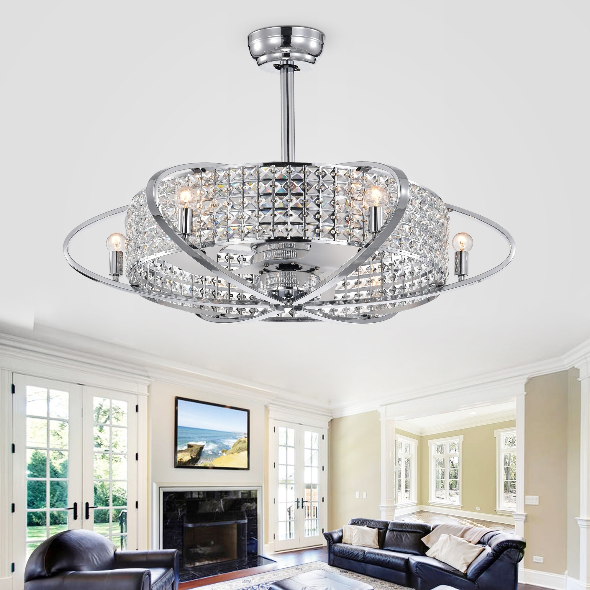 Sonome Chrome Crystal 33 Inch Fandelier Lighted Ceiling Fan 33 Inch Fandelier Lighted Ceiling Fan