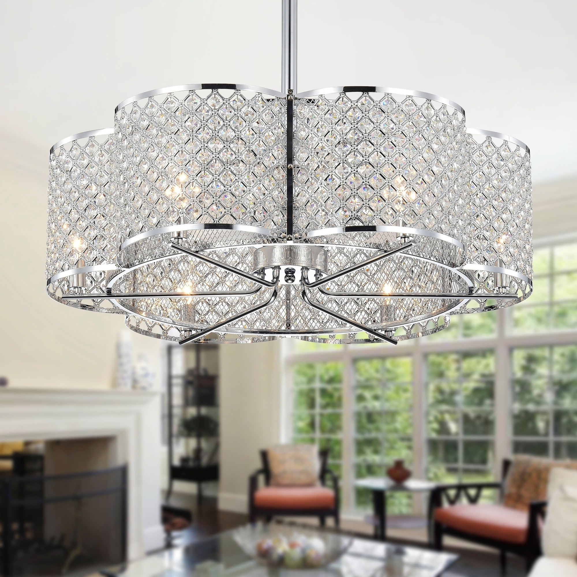 Warehouse of Tiffany Wellane 30-Inch Chrome & Crystal Flower Lighted Ceiling Fan (Includes Remote Control)