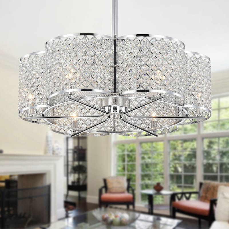 Wellane 30-Inch Chrome & Crystal Flower Lighted Ceiling Fan (Includes Remote Control) - Ø 30.1 in x H 29.5 in