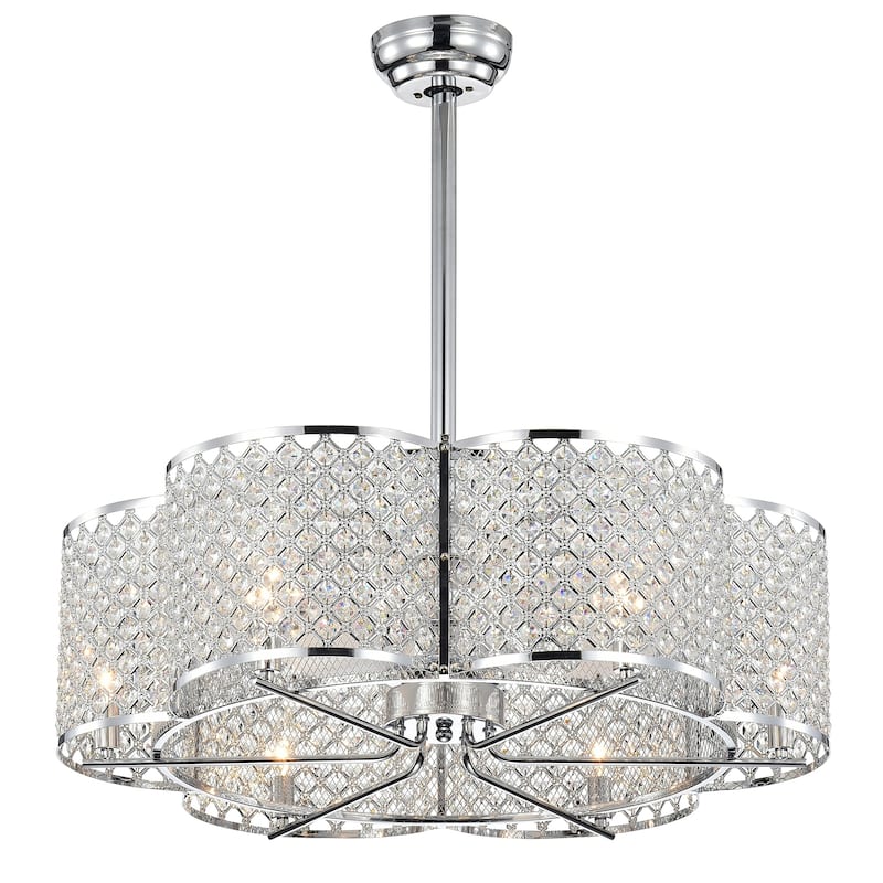 Wellane 30-Inch Chrome & Crystal Flower Lighted Ceiling Fan (Includes Remote Control) - Ø 30.1 in x H 29.5 in