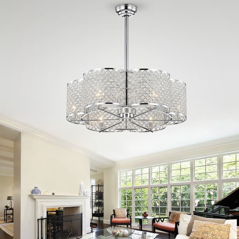 Wellane 30-Inch Chrome & Crystal Flower Lighted Ceiling Fan (Includes Remote Control) - Ø 30.1 in x H 29.5 in