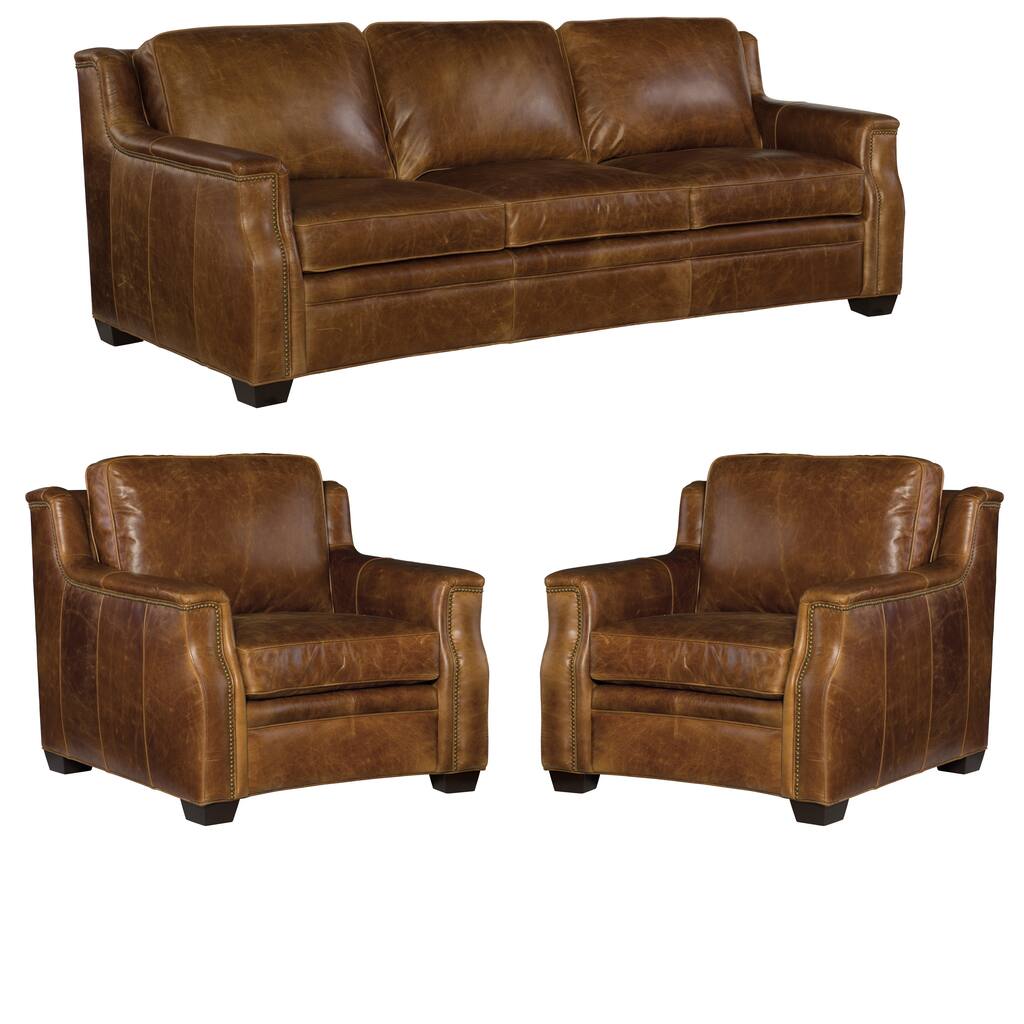 Gasol Distressed Brown Top Grain Leather Sofa and Two Chairs Set ...