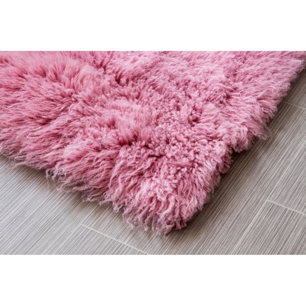 Super Area Rugs Contemporary Handmade Flokati Shag Solid Area Rug in Soft Pink 