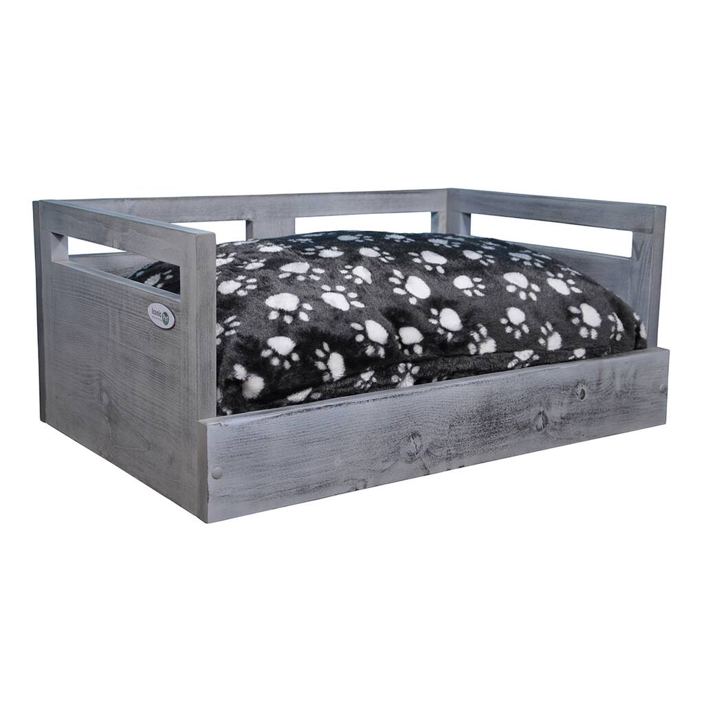 Iconic Pet Wooden Pet Bed with Removable Cushion - Antique Gray - Small