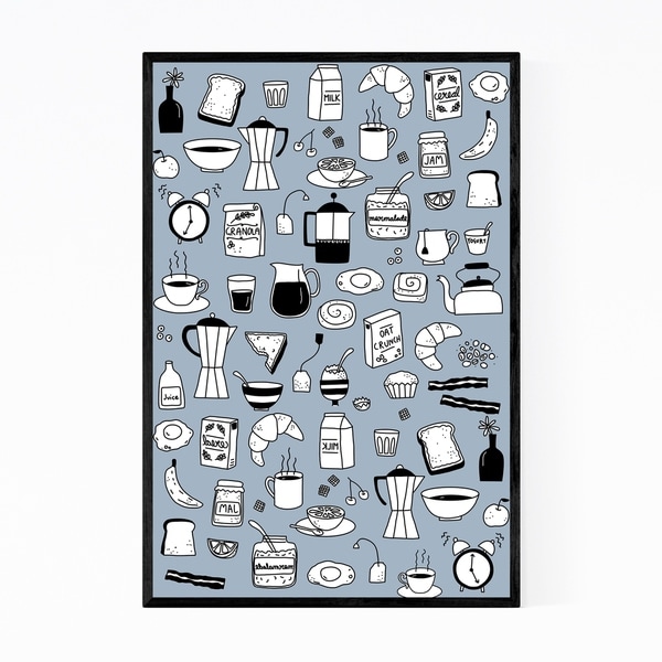 Noir Gallery Breakfast Food Pattern Kitchen Gift Framed Art Print