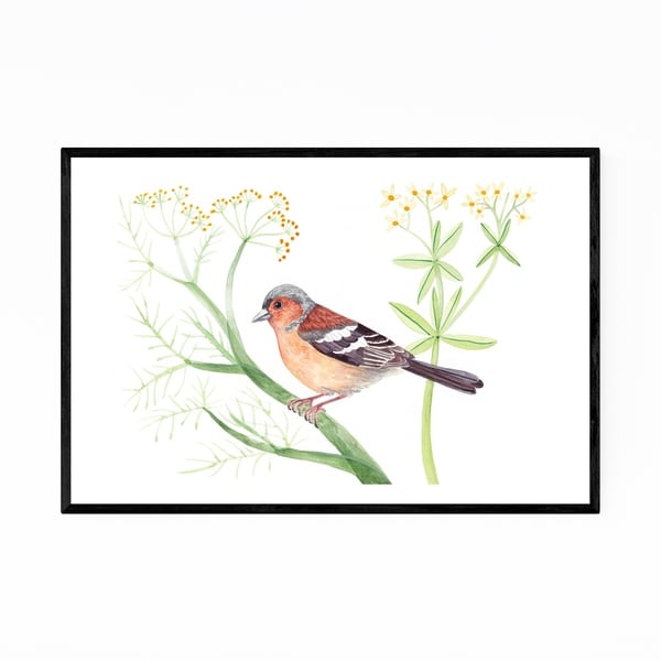 Noir Gallery Chaffinch Bird Floral Botanical Framed Art Print