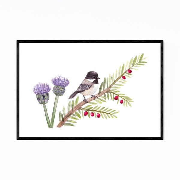 Noir Gallery Coal Tit Bird Floral Botanical Framed Art Print