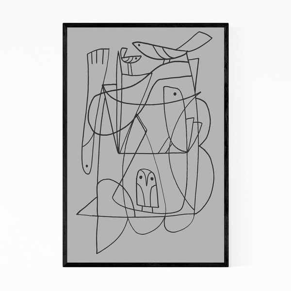 Noir Gallery Abstract Line Drawing Birds Fish Framed Art Print