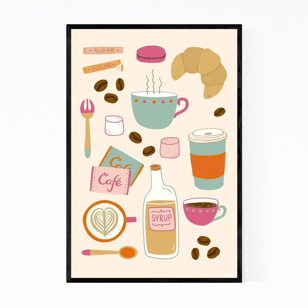 Noir Gallery Coffee Breakfast Pattern Kitchen Framed Art Print