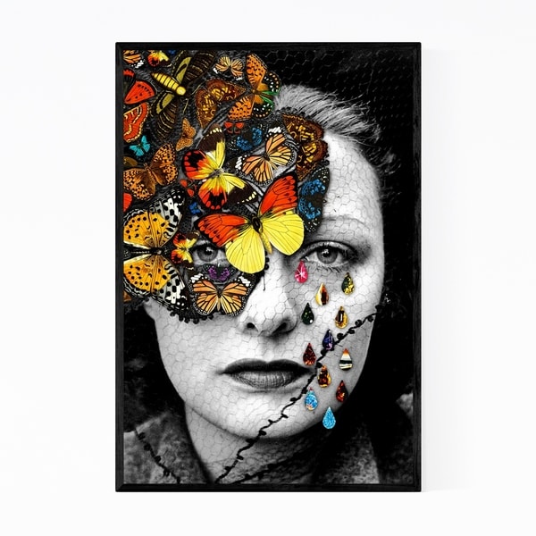 Noir Gallery Feminine Surreal Woman Floral Butterfly Framed Art Print