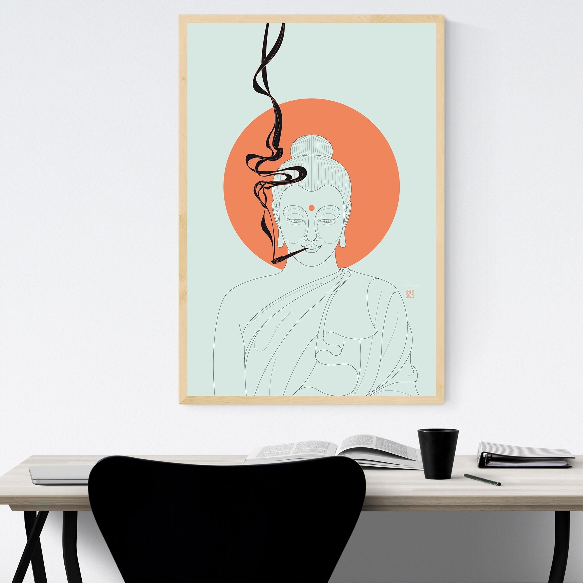 Noir Gallery Buddha Smoking Weed Marijuana Framed Art Print