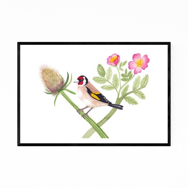 Noir Gallery Goldfinch Bird Floral Botanical Framed Art Print