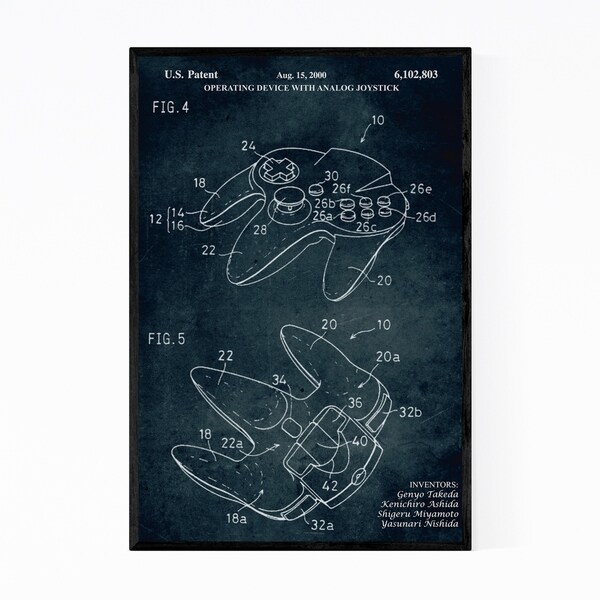 Noir Gallery Nintendo 64 Video Game Patent Print Framed Art Print