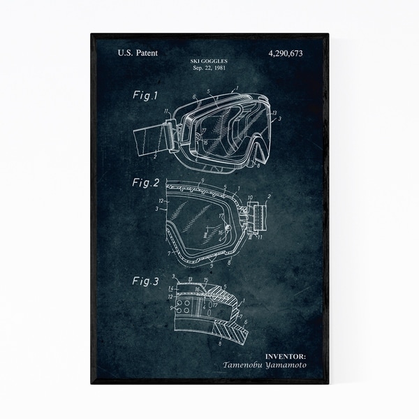Noir Gallery Skiing Goggles Patent Print Framed Art Print