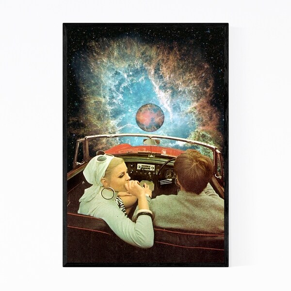 Noir Gallery Vintage Car Couple Space Collage Framed Art Print
