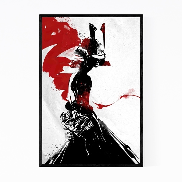 Noir Gallery Red Black Samurai Illustration Framed Art Print