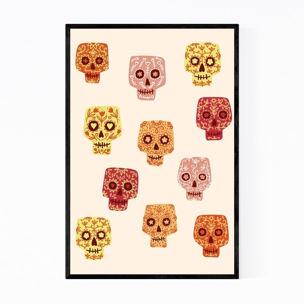 Noir Gallery Sugar Skull Pattern Whimsical Framed Art Print