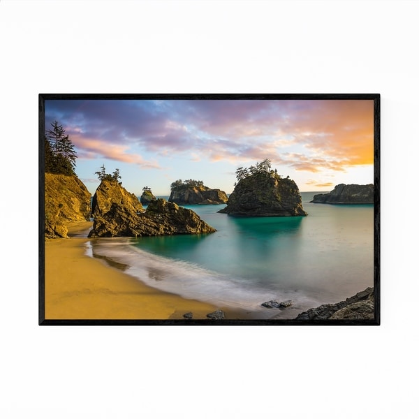 Noir Gallery Rocky Beach Oregon Sunset Framed Art Print