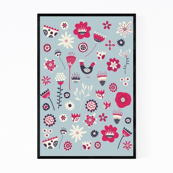 Noir Gallery Floral Botanical Birds Pattern Framed Art Print