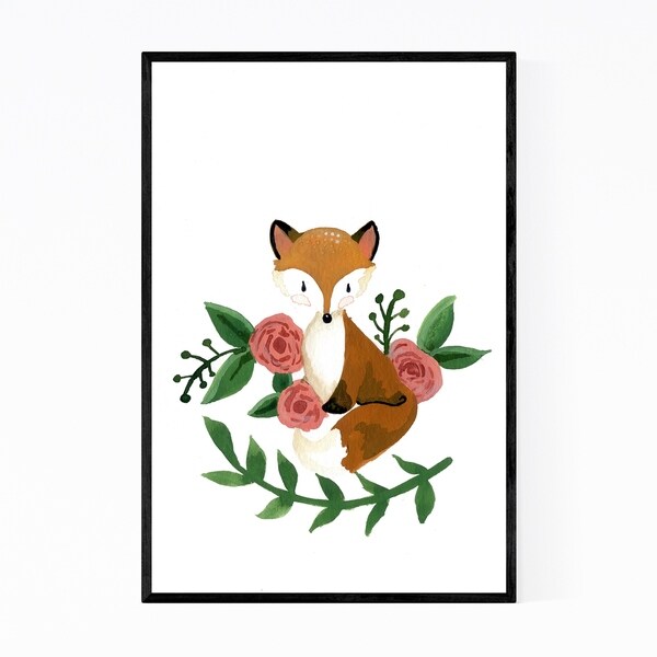 Noir Gallery Baby Fox Cute Animal Painting Framed Art Print