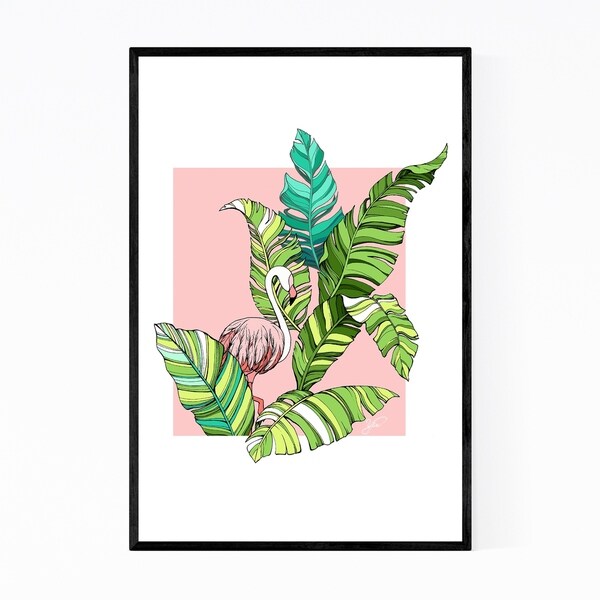 Noir Gallery Tropical Floral Flamingo Palm Leaves Framed Art Print