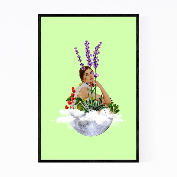 Noir Gallery Feminine FLoral Moon Clock Collage Framed Art Print