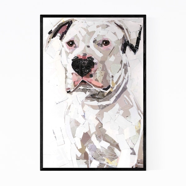Noir Gallery White Pit Bull Dog Collage Framed Art Print
