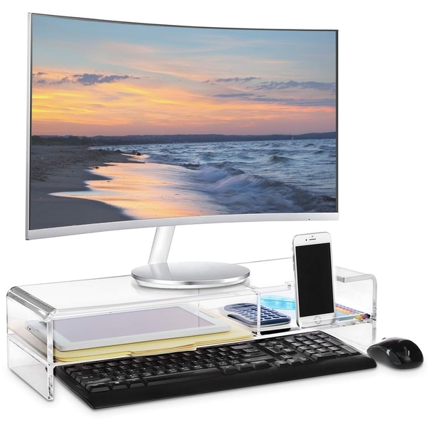 Premium Acrylic Monitor Stand, Monitor Riser with 2 Compartments