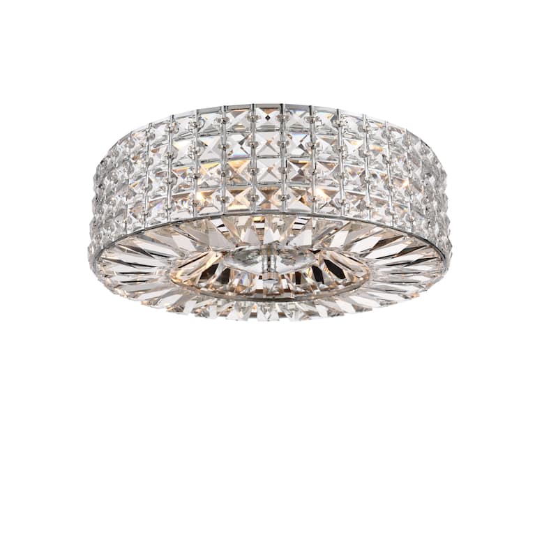 Jolie Chrome Finish 3-light Crystal and Prism Round Flush Mount
