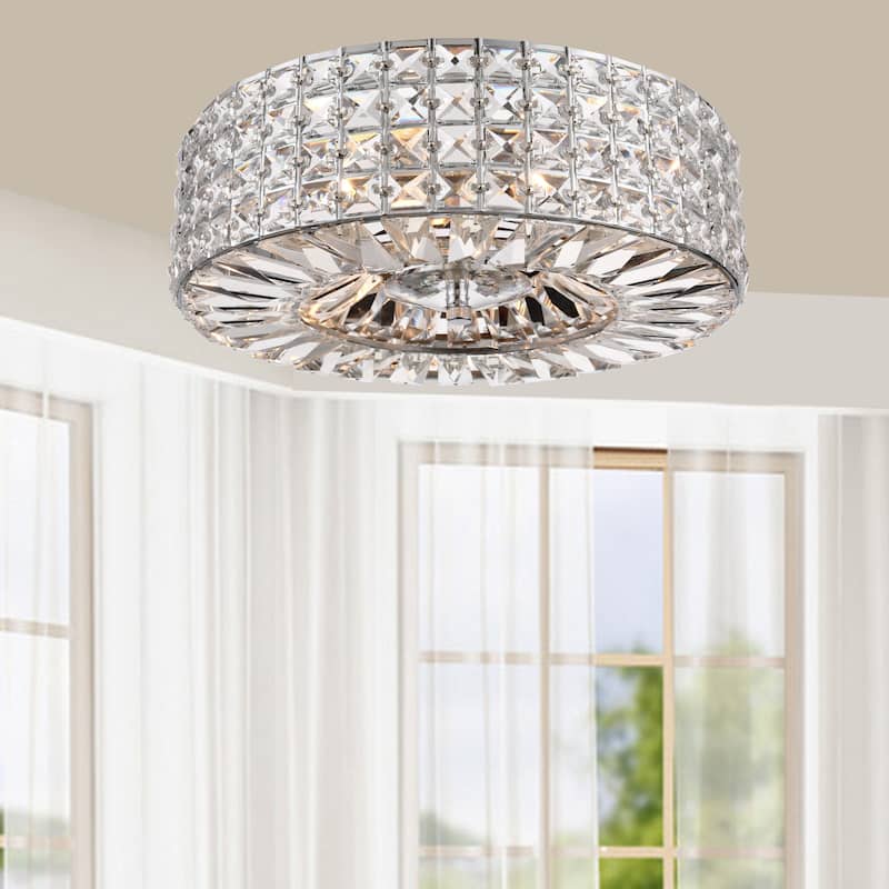 Jolie Chrome Finish 3-light Crystal and Prism Round Flush Mount