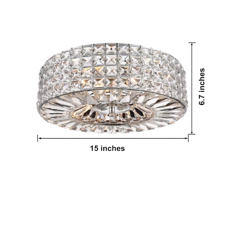 Jolie Chrome Finish 3-light Crystal and Prism Round Flush Mount