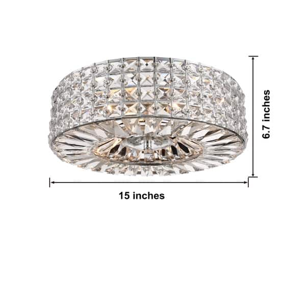 Jolie Chrome Finish 3-light Crystal and Prism Round Flush Mount - On ...