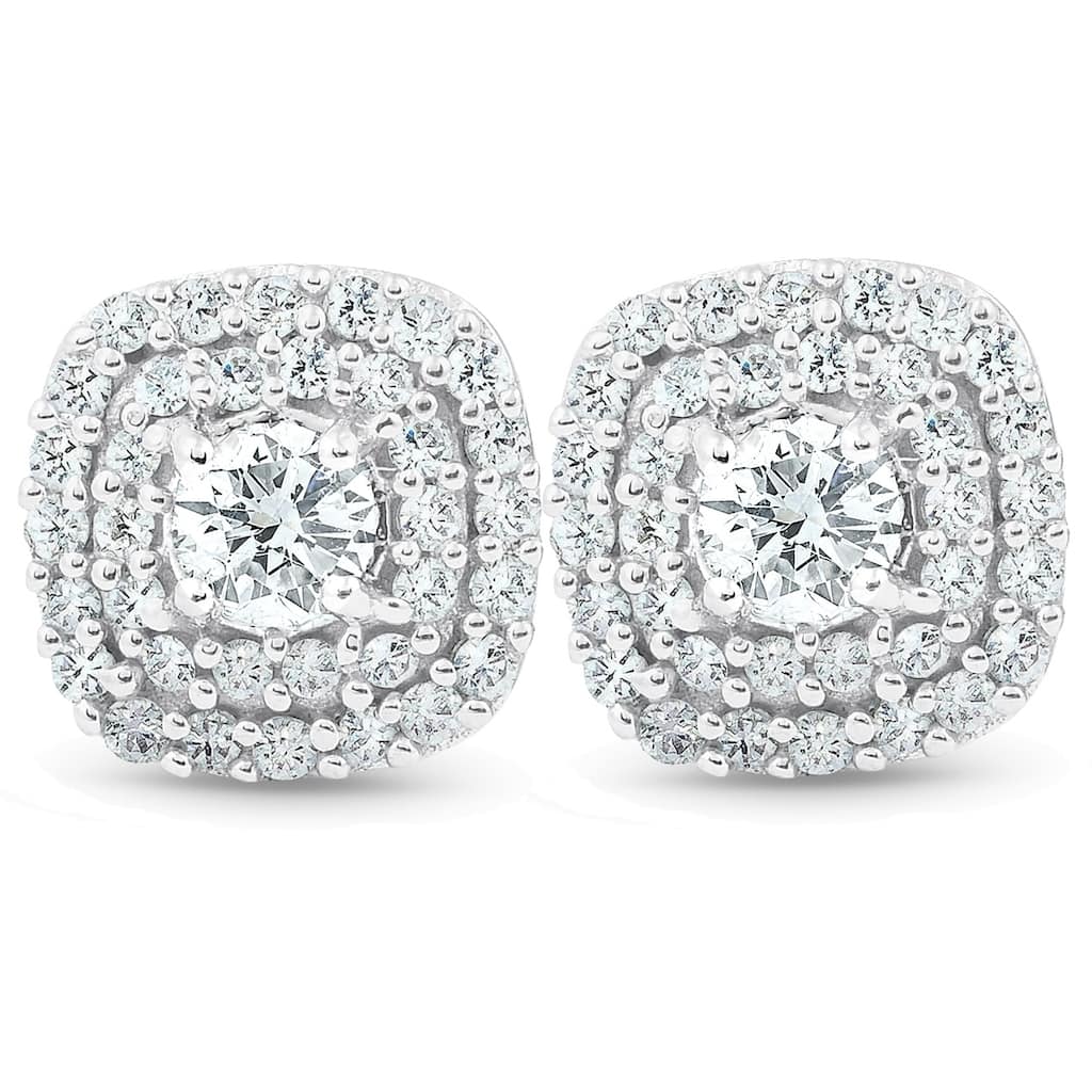 Bliss Diamond 10k White Gold 1/2 Ct TDW Diamond Double Cushion Halo Studs Womens Earrings