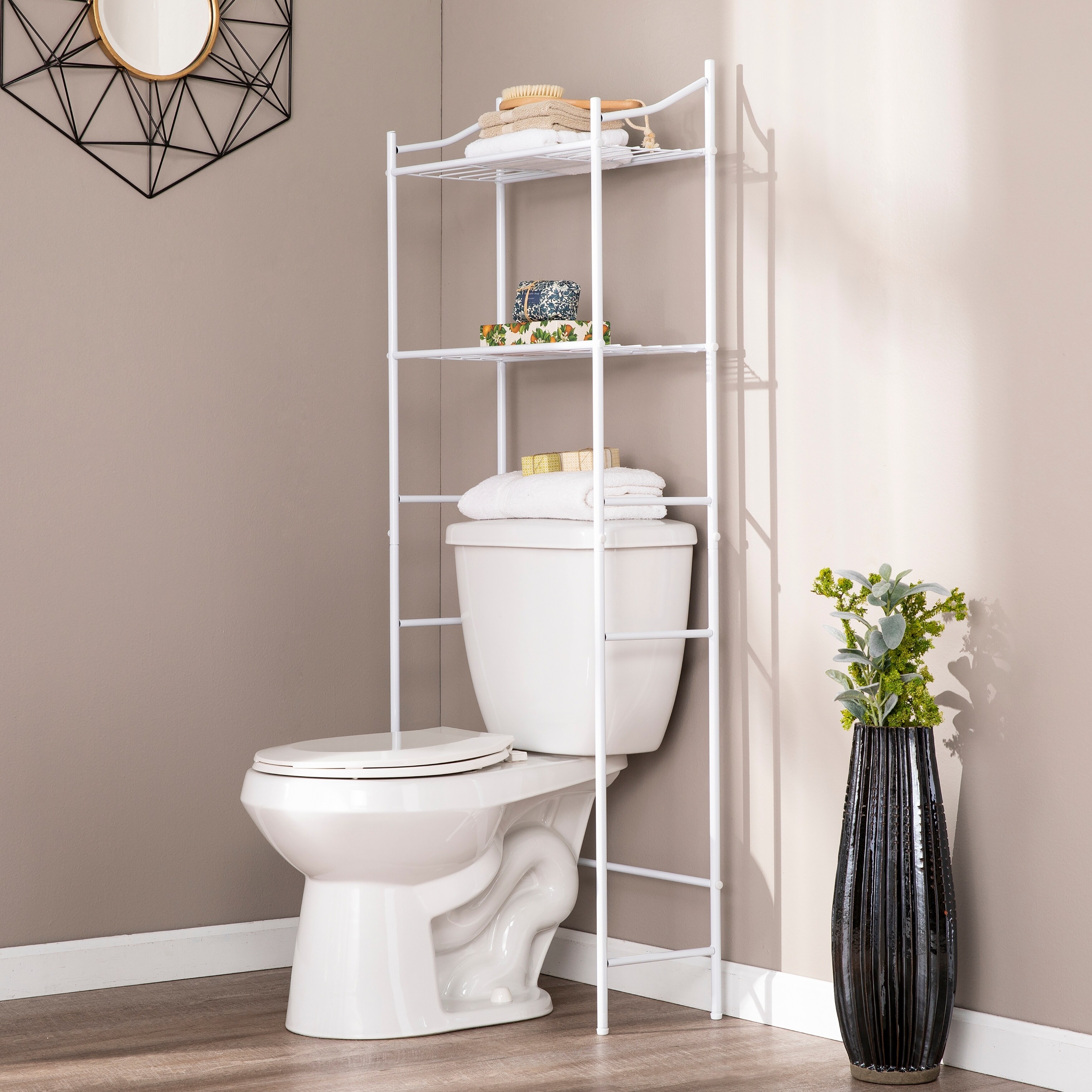 silver bathroom shelves