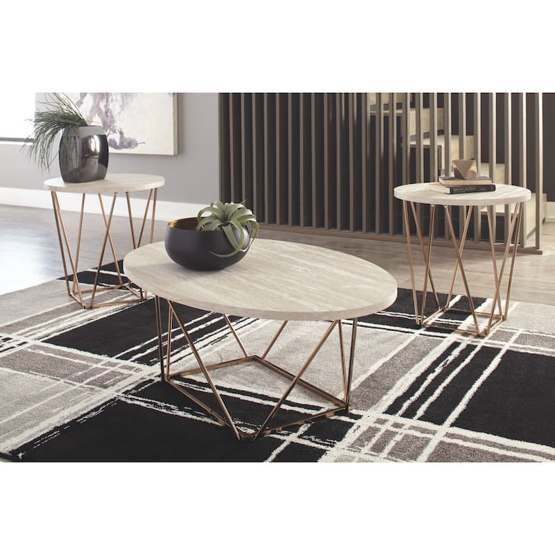 Signature Design by Ashley Tarica Gold-tone Faux Marble 3-piece Table Set