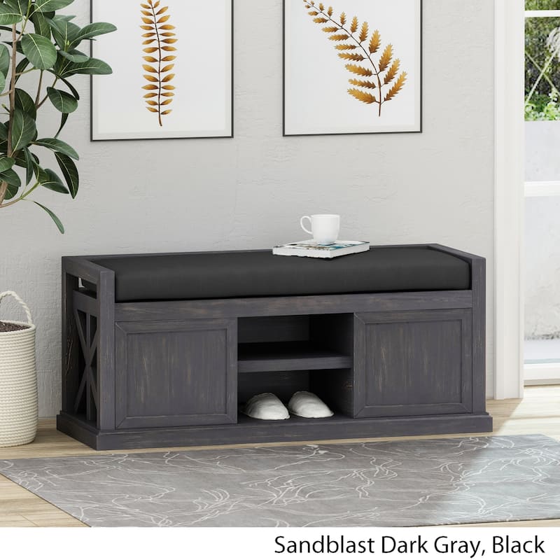 Cantebella Modern Acacia Wood Storage Bench with Cushion by Christopher Knight Home