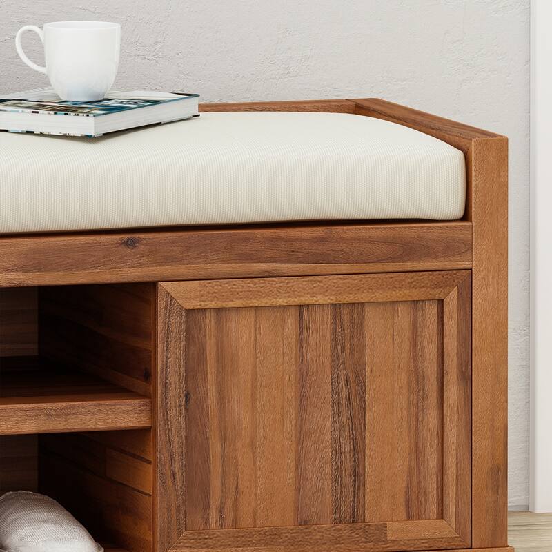 Cantebella Modern Acacia Wood Storage Bench with Cushion by Christopher Knight Home