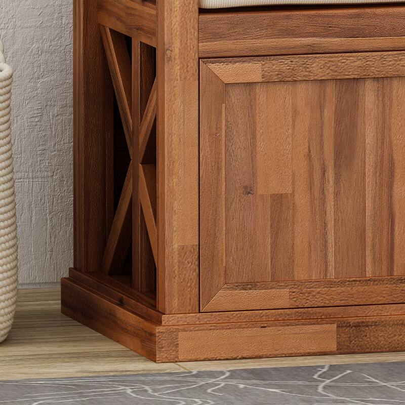 Cantebella Modern Acacia Wood Storage Bench with Cushion by Christopher Knight Home