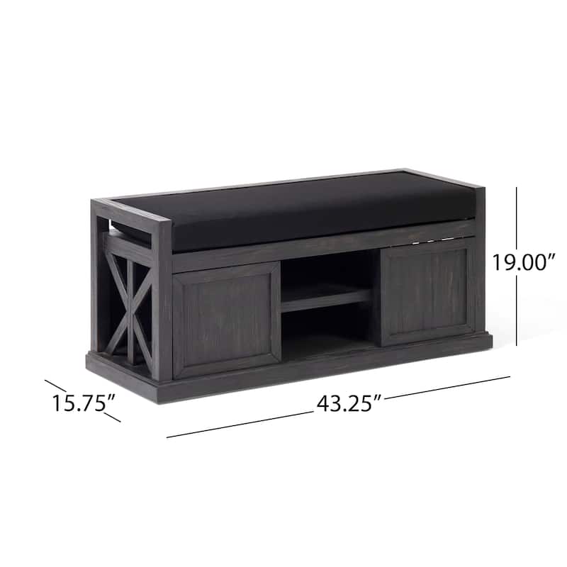 Cantebella Modern Acacia Wood Storage Bench with Cushion by Christopher Knight Home