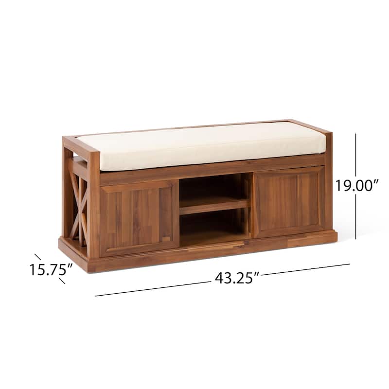 Cantebella Modern Acacia Wood Storage Bench with Cushion by Christopher Knight Home