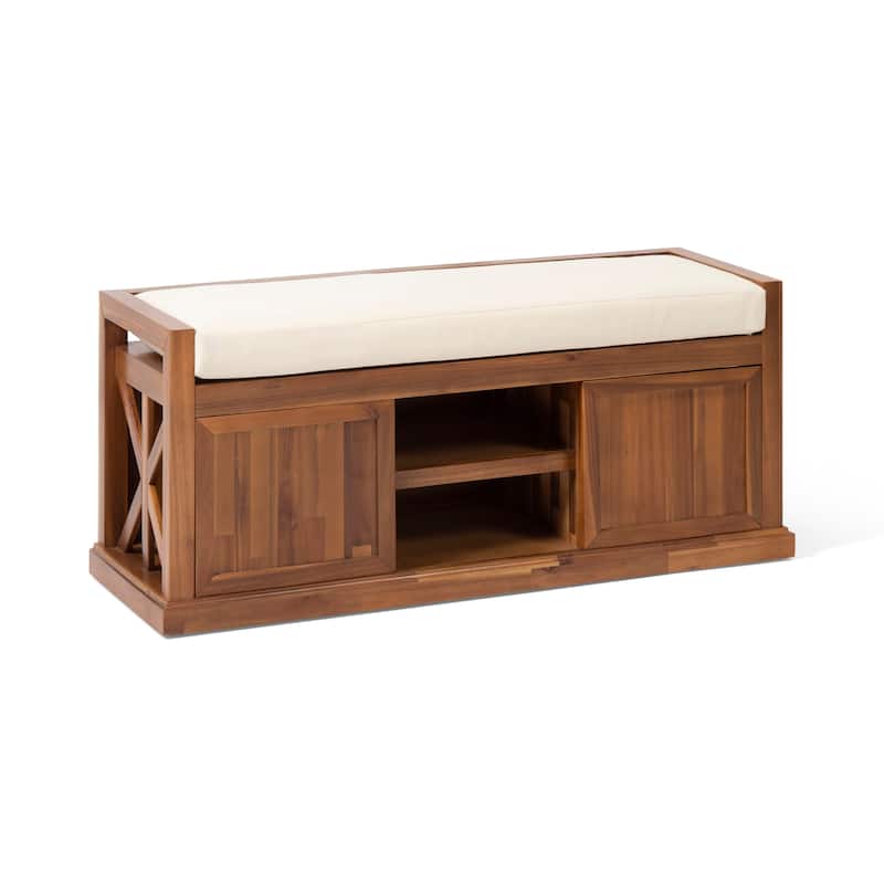Cantebella Modern Acacia Wood Storage Bench with Cushion by Christopher Knight Home