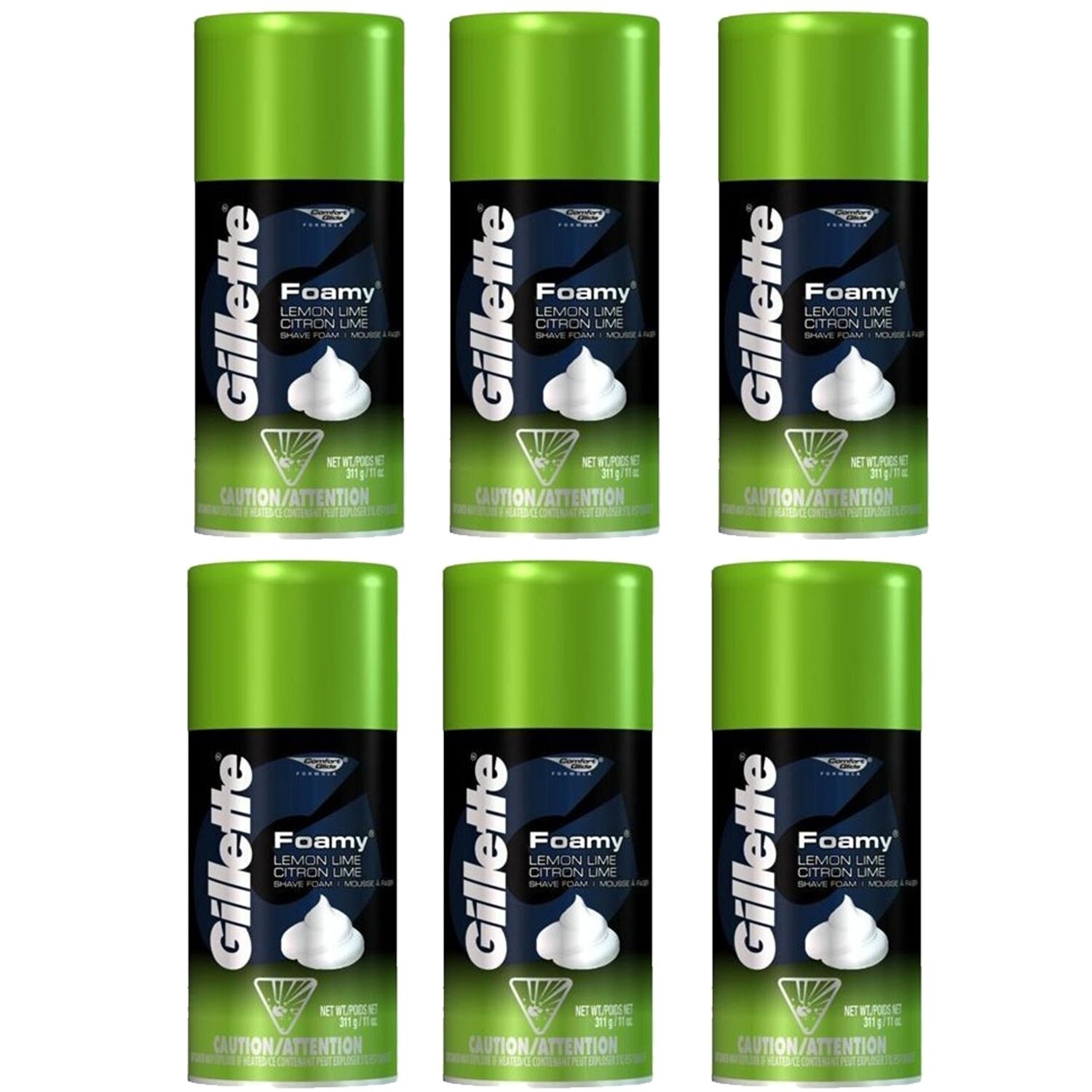 6 Pack New Gillette Mens Foamy Shaving Cream Lemon Lime 11 Oz Ea 11 Ounces Overstock