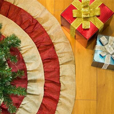 Glitzhome 48"D 3D Faux Burlap Christmas Tree Skirt