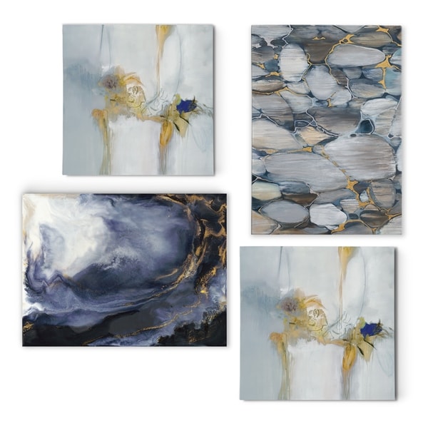 Geometric Blues -Gallery Wrapped Canvas Set