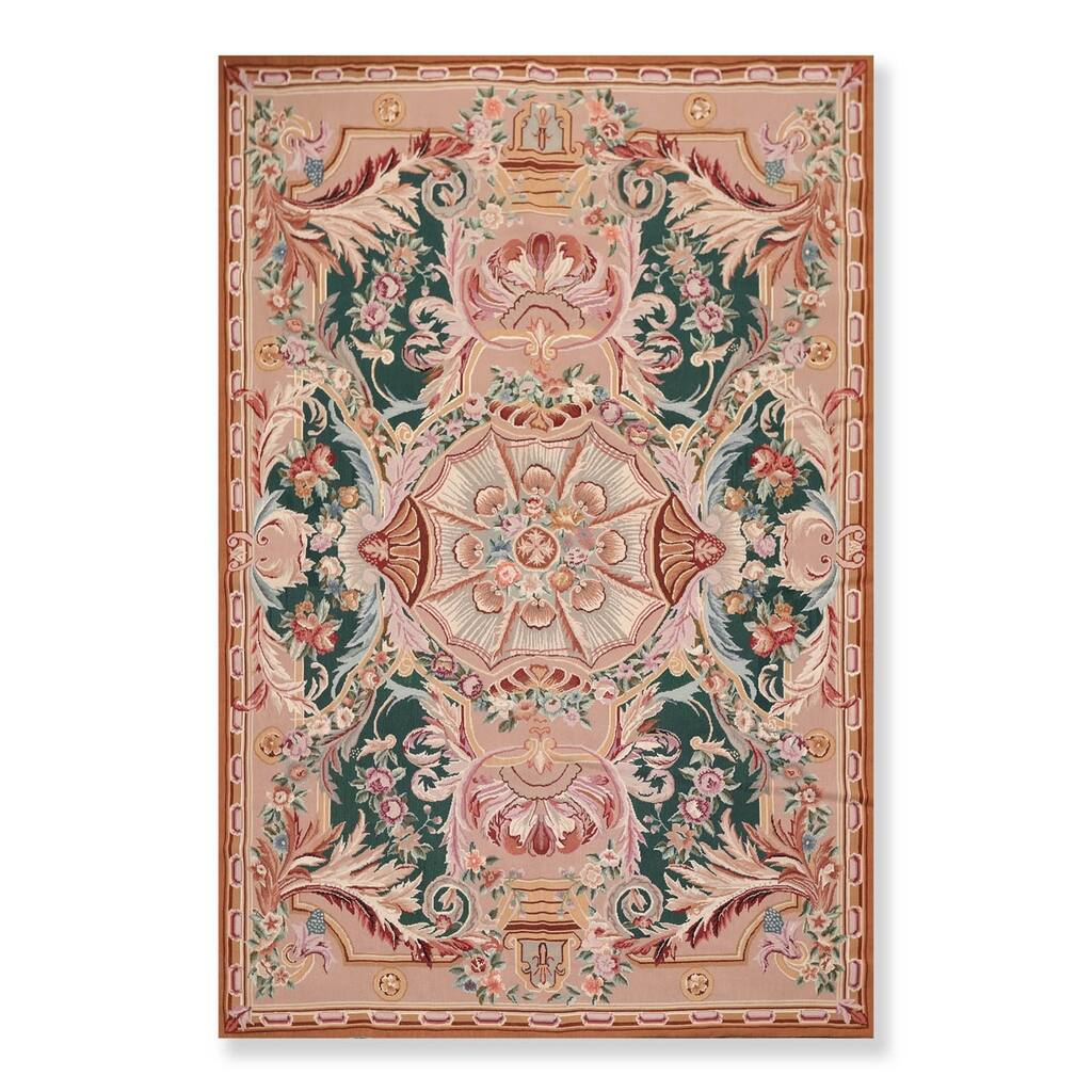 Hand Woven French Aubusson Wool Needlepoint Area Rug (6'x9') - 6'5" x 9'8"