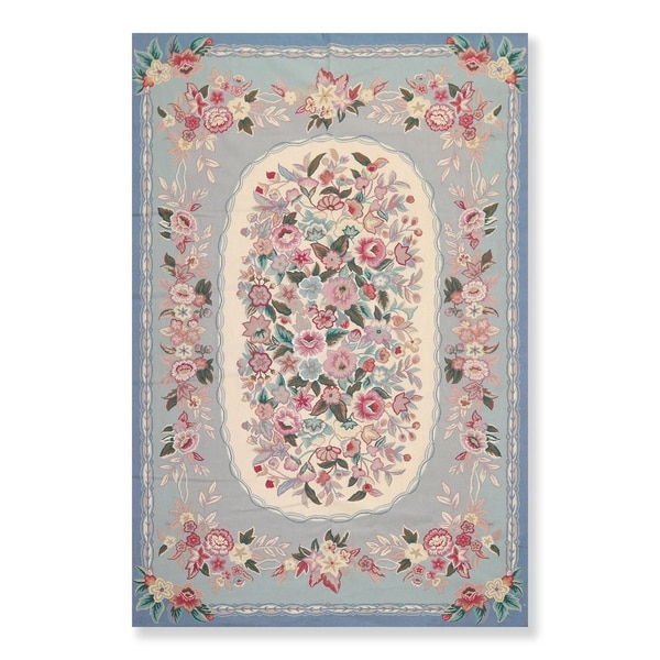 Hand Woven French Aubusson Needlepoint Area Rug Wool (5'6"x8'6") - 5'6" x 8'6"